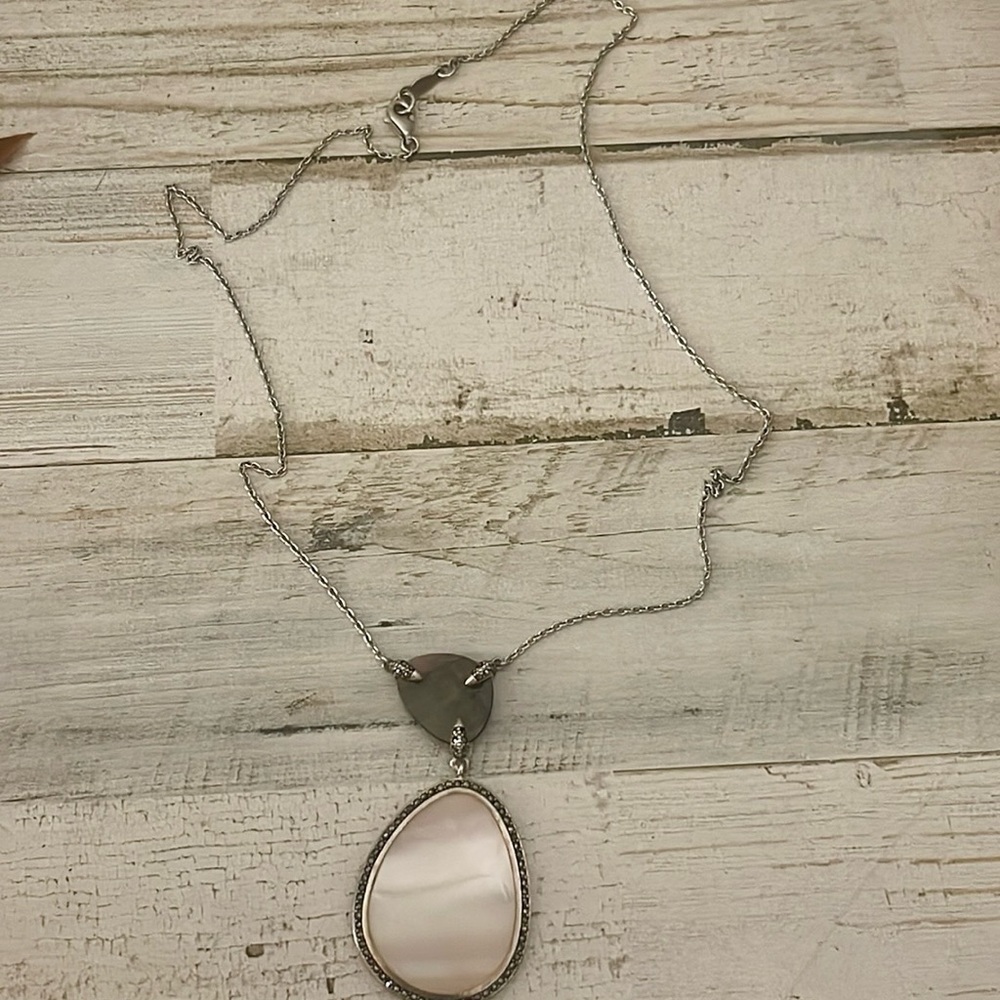 Judith Jack Sterling Silver Mother of Pearl Marcasite Pendant Necklace - Picture 3 of 8